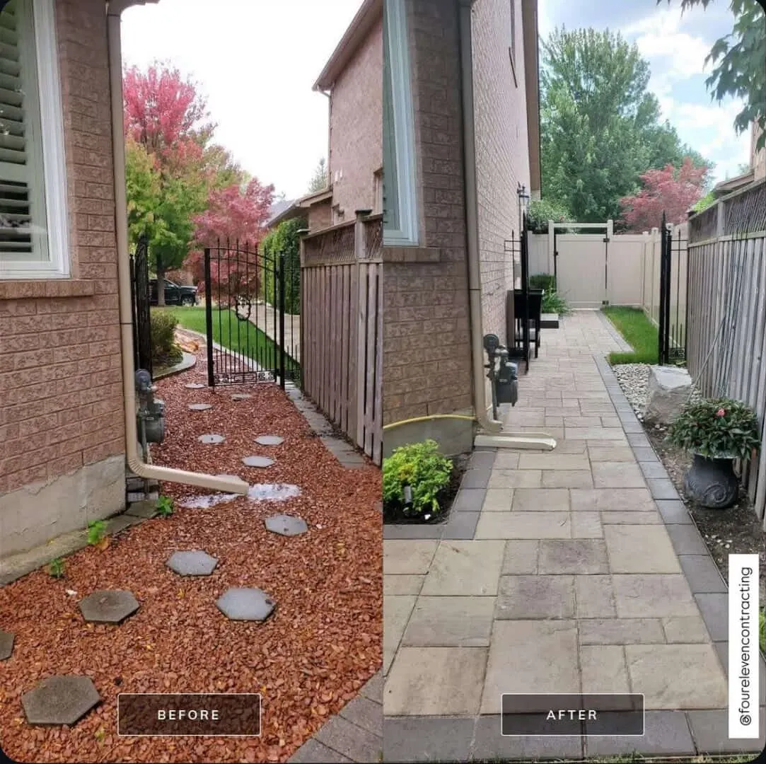 A finished interlock walkway with clean joints and edge restraint.